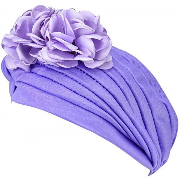 Skullies & Beanies Women Muslim Solid Flowers Cancer Chemo Hat Turban Headbands Hair Loss Wrap Cap - Purple - CC186O8T989 $8.48
