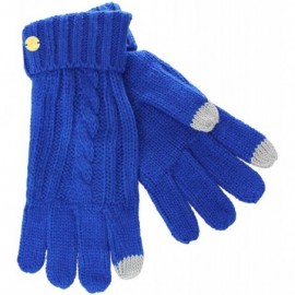 Skullies & Beanies Cable Knit 3 Piece Beanie Hat Texting Gloves & Matching Scarf Set - Royal Blue - CH127O6JUOB $28.13