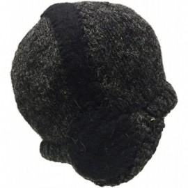 Skullies & Beanies Nepal Hand Knit Sherpa Hat with Ear Flaps- Trapper Ski Heavy Wool Fleeced Lined Cap - Headphones Black Sma...