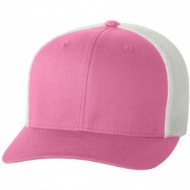 Baseball Caps Men's Two-Tone Stretch Mesh Fitted Cap - Pink/ White - C211664I1JN $14.36
