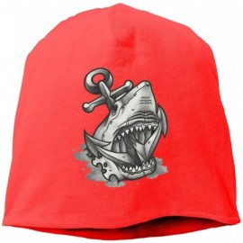 Skullies & Beanies Man Skull Cap Beanie Anchor Shark Headwear Knit Hat Warm Hip-hop Hat - Red - CU18IKX8E33 $17.43