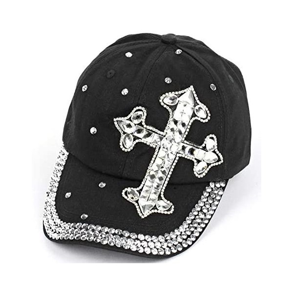 Baseball Caps Adjustable Cross Hat Womens Ladies Bling Rhinestone Cap - Side - CI195XTZQ2E $22.73