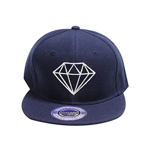 Baseball Caps Diamond Snapback Cap - Solid Navy - CJ12B8QXKOT $10.28