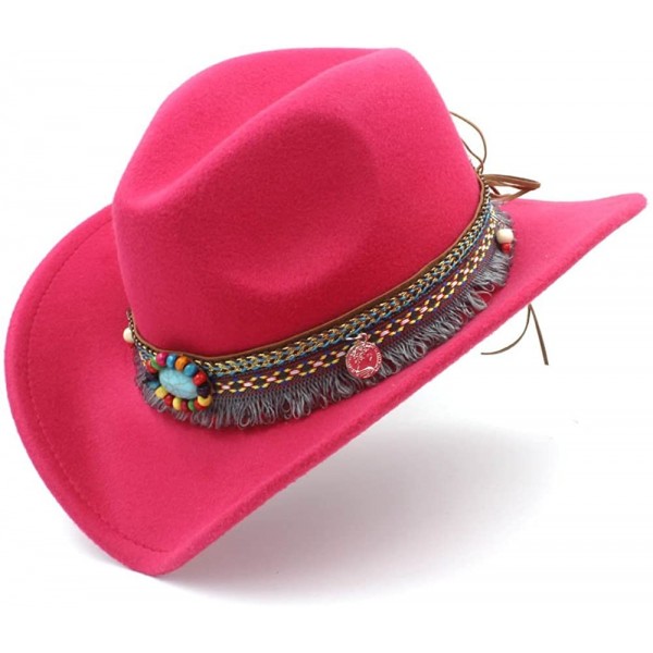 Cowboy Hats Fashion Women Men Western Cowboy Hat for Lady Tassel Felt Cowgirl Sombrero Caps - Rose Red - CV18DAW2Z7H $23.51