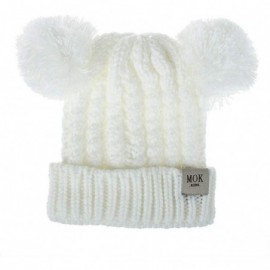 Skullies & Beanies Baby Beanie Hat Pom Pom Ears Knitted Basic Soft Beanie Baby Winter Hats for 2019 Warm Winter - White - CB1...