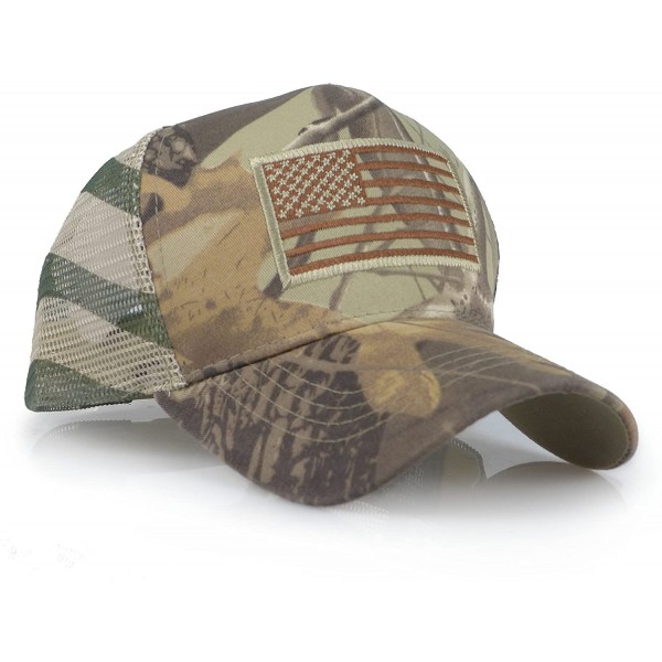 Baseball Caps USA American Flag Embroidered Stars and Stripes Tactical Mesh Trucker Baseball Snapback Cap Hat - Realtree Khak...