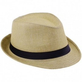 Fedoras Women Men Wheat Fedora Trilby Gangste Summer Beach Sun Straw Panama Hat - CH11J3I7JC9 $18.22