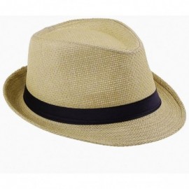 Fedoras Women Men Wheat Fedora Trilby Gangste Summer Beach Sun Straw Panama Hat - CH11J3I7JC9 $9.96