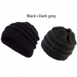 Skullies & Beanies 2 Pack of Women Beanie Trendy Ponytail Messy Bun Beanie Soft Warm Knitting Solid Ribbed Hat - Black+grey -...