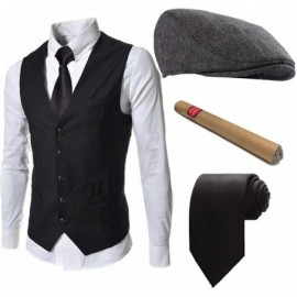 Newsboy Caps 1920s Mens Costume Accessories Set - Gatsby Ivy Newsboy Hat Caps-1920s Gangster Vest-Plastic Cigar-Tie - Set4 - ...