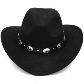 Cowboy Hats Womem Men Wool Blend Western Cowboy Hat Wide Brim Cowgirl Jazz Cap Leather Band - Black - CA186I9Z8X7 $12.69