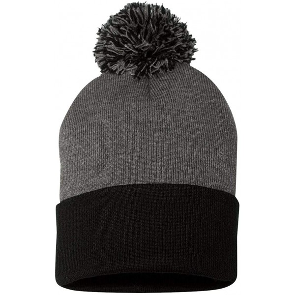 Skullies & Beanies SP15 - Pom Pom Knit Cap - Dark Heather Grey/Black - CG11IRYMH9P $11.00