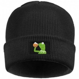 Skullies & Beanies Mens Womens Warm Solid Color Daily Knit Cap Funny-Green-Frog-Sipping-Tea Headwear - Black-3 - C218NHWZC0X ...