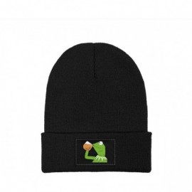 Skullies & Beanies Mens Womens Warm Solid Color Daily Knit Cap Funny-Green-Frog-Sipping-Tea Headwear - Black-3 - C218NHWZC0X ...