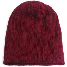 Skullies & Beanies Unisex Adult Winter Warm Slouch Beanie Long Baggy Skull Cap Stretchy Knit Hat Oversized - Claret - C6128JX...