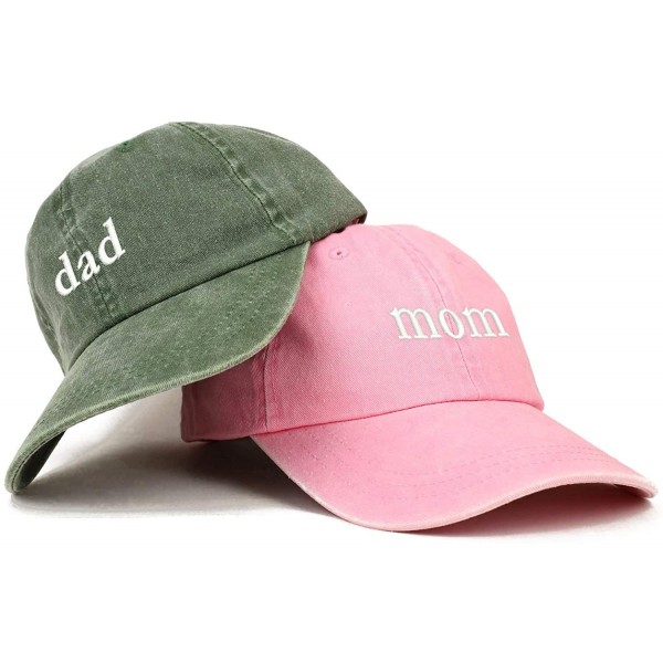 Baseball Caps Mom and Dad Pigment Dyed Couple 2 Pc Cap Set - Pink Olive - CY18I7Y8GRL $24.60