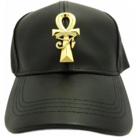 Baseball Caps Unisex Faux Leather Baseball Cap w/Horus Bird- Nefertiti- Ankh- Maat in Gold Tone - Eye of Heru Ankh / Black Ca...