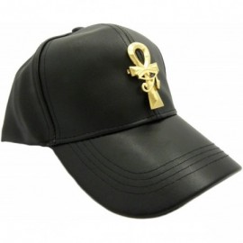 Baseball Caps Unisex Faux Leather Baseball Cap w/Horus Bird- Nefertiti- Ankh- Maat in Gold Tone - Eye of Heru Ankh / Black Ca...