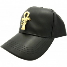 Baseball Caps Unisex Faux Leather Baseball Cap w/Horus Bird- Nefertiti- Ankh- Maat in Gold Tone - Eye of Heru Ankh / Black Ca...