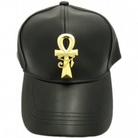 Baseball Caps Unisex Faux Leather Baseball Cap w/Horus Bird- Nefertiti- Ankh- Maat in Gold Tone - Eye of Heru Ankh / Black Ca...