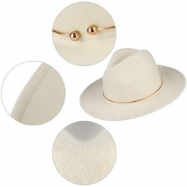 Fedoras Womens 100% Wool Fedora Hats Elegant Wide Brim Panama Fedora Wool Trilby Hat - White - C118RZZ6EN3 $40.47