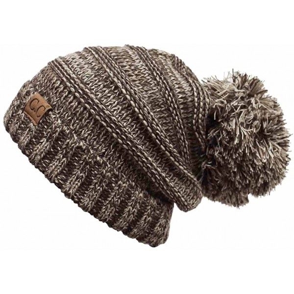 Skullies & Beanies Exclusives Unisex Oversized Slouchy Beanie with Pom Pom - Brown - CG12LHEDXEJ $12.78