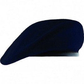 Berets Unlined Beret with Leather Sweatband - Navy Blue - CA11WV9SWDH $13.41