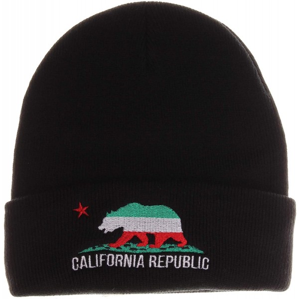 Skullies & Beanies Unisex California Republic Winter Knit Beanie Hat Cap - Cuff - Black Mexico - CO11H9VINIL $8.75