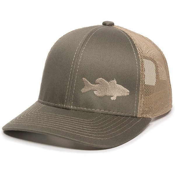 Baseball Caps Fish Silhouettes Trucker Hat - Adjustable Baseball Cap w/Snapback Closure - Bass (Olive W/ Tan Mesh) - CZ18L9WH...