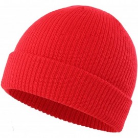 Skullies & Beanies Classic Men's Warm Winter Hats Acrylic Knit Cuff Beanie Cap Daily Beanie Hat - Red - CF12MX88E0E $9.59