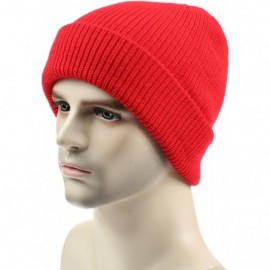 Skullies & Beanies Classic Men's Warm Winter Hats Acrylic Knit Cuff Beanie Cap Daily Beanie Hat - Red - CF12MX88E0E $9.59
