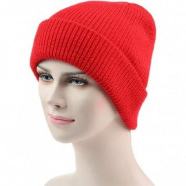 Skullies & Beanies Classic Men's Warm Winter Hats Acrylic Knit Cuff Beanie Cap Daily Beanie Hat - Red - CF12MX88E0E $9.59