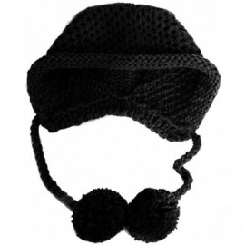 Skullies & Beanies Women Hat Handmade Crochet Braided Pompom Beanie Knit Caps Warm Winter - Black - CD189X3ASQN $12.23