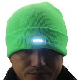 Skullies & Beanies Mens Winter 5 lED Lights Lighted Night Fishing Knitt Beanie Hat Cap Roll-up Brim - Grass - CL129850CG1 $7.20