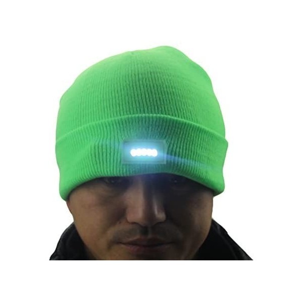 Skullies & Beanies Mens Winter 5 lED Lights Lighted Night Fishing Knitt Beanie Hat Cap Roll-up Brim - Grass - CL129850CG1 $7.20