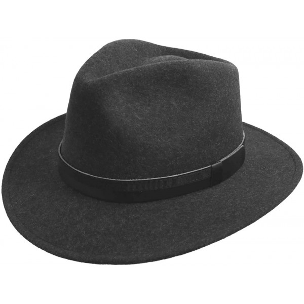 Fedoras Men's Classic Traveller III Wool Felt Fedora Hat Packable Water Repellent - Anthracite - C71237YLGD7 $50.11