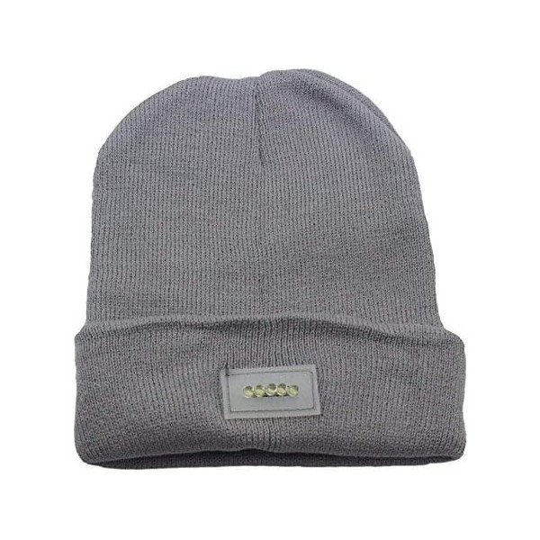 Skullies & Beanies Mens Winter 5 lED Lights Lighted Night Fishing Knitt Beanie Hat Cap Roll-up Brim - Gray - CN1298500YF $10.56