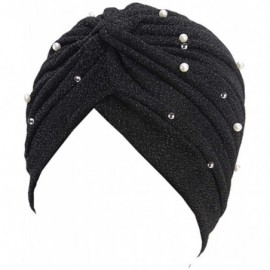 Skullies & Beanies Shiny Turban Hat Headwraps Twist Pleated Hair Wrap Stretch Turban - Black - C818Y47DY00 $8.57