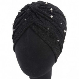 Skullies & Beanies Shiny Turban Hat Headwraps Twist Pleated Hair Wrap Stretch Turban - Black - C818Y47DY00 $8.57