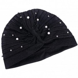 Skullies & Beanies Shiny Turban Hat Headwraps Twist Pleated Hair Wrap Stretch Turban - Black - C818Y47DY00 $8.57