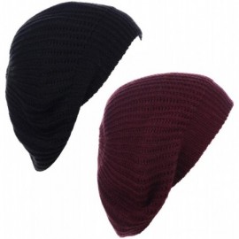 Berets Ladies Winter Solid Chic Slouchy Ribbed Crochet Knit Beret Beanie Hat W/WO Flower Adornment - CI18X5N27O7 $15.17