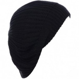 Berets Ladies Winter Solid Chic Slouchy Ribbed Crochet Knit Beret Beanie Hat W/WO Flower Adornment - CI18X5N27O7 $15.17