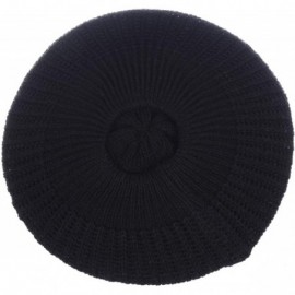 Berets Ladies Winter Solid Chic Slouchy Ribbed Crochet Knit Beret Beanie Hat W/WO Flower Adornment - CI18X5N27O7 $15.17