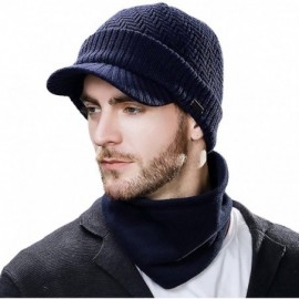 Skullies & Beanies Wool Visor Beanie for Men Winter Knit Hat Scarf Sets Neck Mask - 69311navy - CB18XNSMASR $45.58