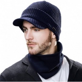 Skullies & Beanies Wool Visor Beanie for Men Winter Knit Hat Scarf Sets Neck Mask - 69311navy - CB18XNSMASR $22.79