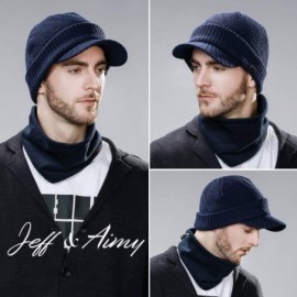 Skullies & Beanies Wool Visor Beanie for Men Winter Knit Hat Scarf Sets Neck Mask - 69311navy - CB18XNSMASR $22.79