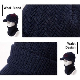 Skullies & Beanies Wool Visor Beanie for Men Winter Knit Hat Scarf Sets Neck Mask - 69311navy - CB18XNSMASR $22.79