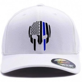 Baseball Caps Thin RED LINE - Thin Blue LINE Spartan Helmet Cap. Embroidered. 6477- 6277 Wooly Combed Twill Flexfit - White -...