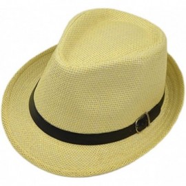 Fedoras Summer Straw Fedora Hat Short Brim Beach Sun Cap - Grass Yellow - CG189Z7I2T5 $29.31