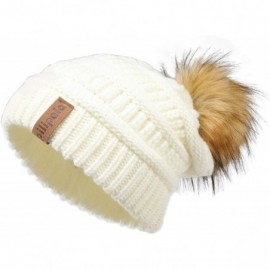 Skullies & Beanies Womens Winter Knit Beanie Hat Slouchy Warm Pom Pom Hat Faux Fur Caps for Women Ladies Girls - CJ18YQUYDI8 ...
